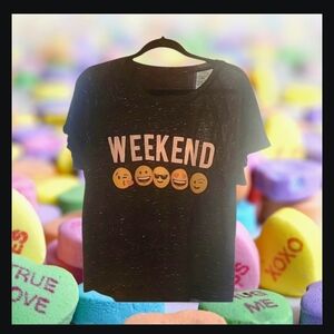 "Weekend" Unbranded Graphic T-Shirt, Bust 19.5" X 25" Length, Gray-Black